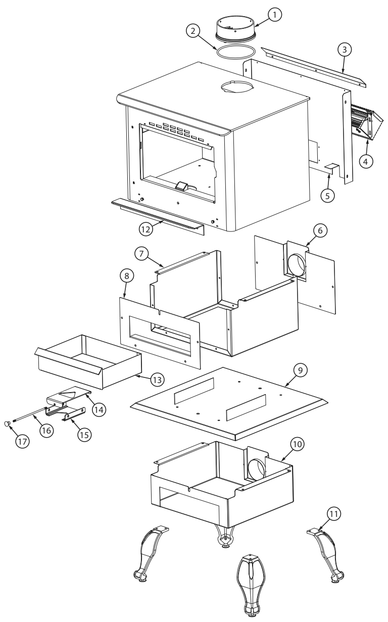 Repair Parts 1 Diagram and Parts List for US2500E-BP  US Stove Company Heating Stove